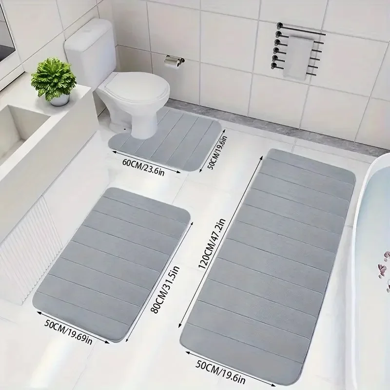 thumbnail image 1 of Alfombrillas de baño Juego de 3 piezas Alfombrilla suave para pies Espuma viscoelástica absorbente Seco Rápido Piso antideslizante Cocina Cuarto de baño Felpudo Alfombrilla para piso para inodoro, 1 of 5