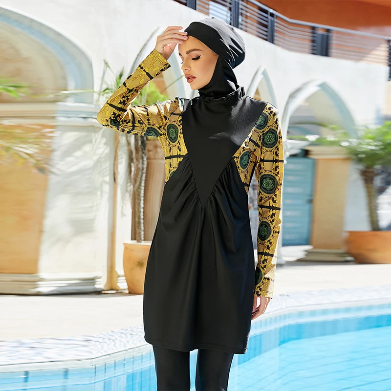maillot-de-bain-hijab-pour-femmes-musulmanes-manches-burkini-imprime-patchwork-capuche-modeste-pour-la-plage-islamique-2022