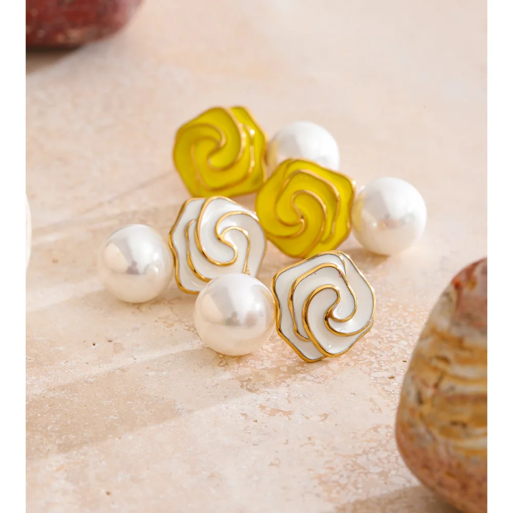 Yhpup Earrings Imitation Pearls Stud for Women