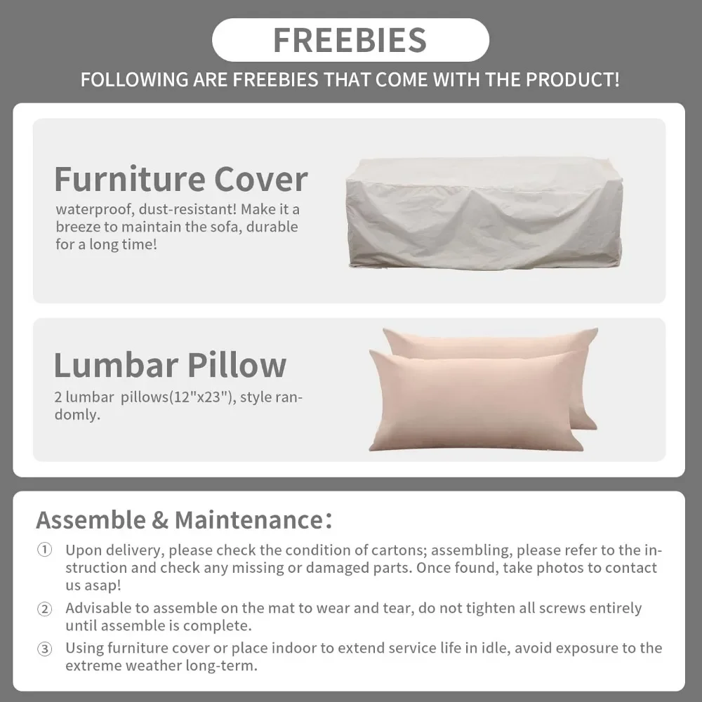 Patio Furniture 3-seat Sofa Grey Wicker Outdoor Furniture Outdoor Couch Deep Seat Hight Backrest with Waterproof Cover
