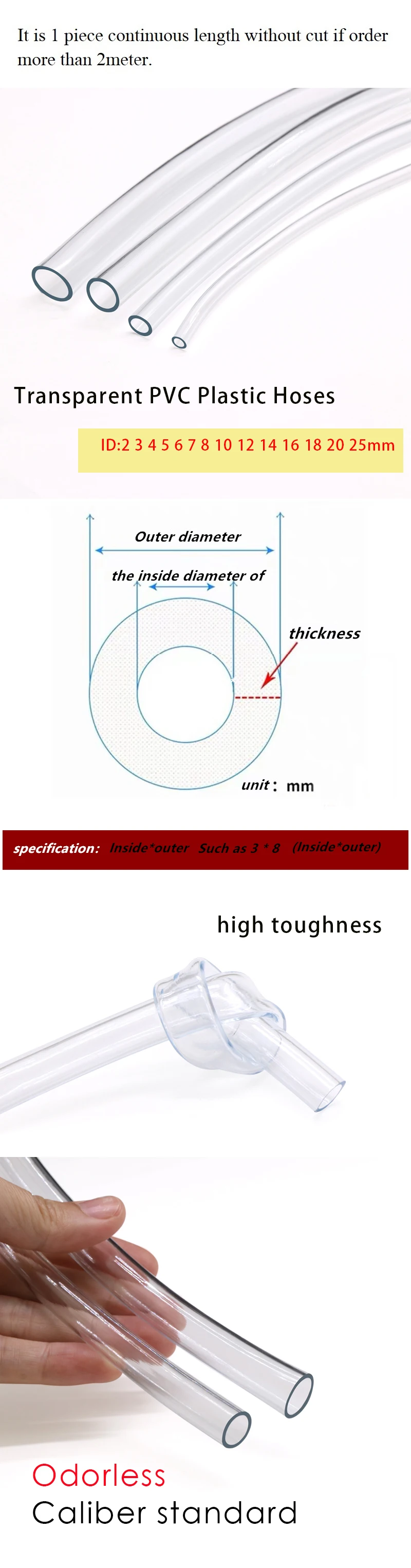 Description Picture 3 of item1M/3M/5M Transparent PVC Plastic Hoses High Quality Water Pump Tube 2 3 4 5 6 8 10 12 14 16 18 20 25mm Inner Diameter