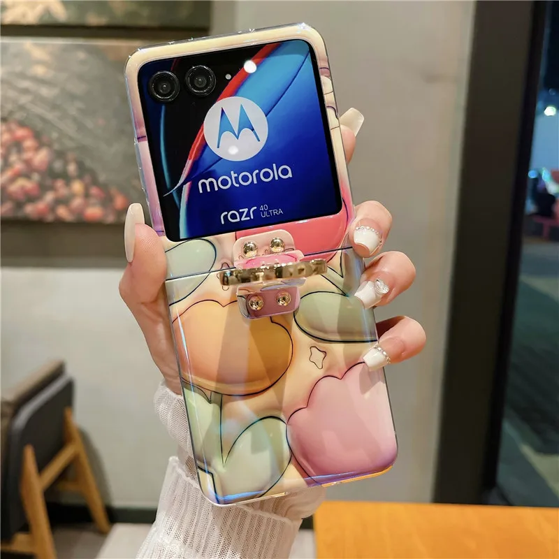 Ring Blu-ray Flower Phone Case For Motorola MOTO Razr 40 Ultra PC Protective Cover