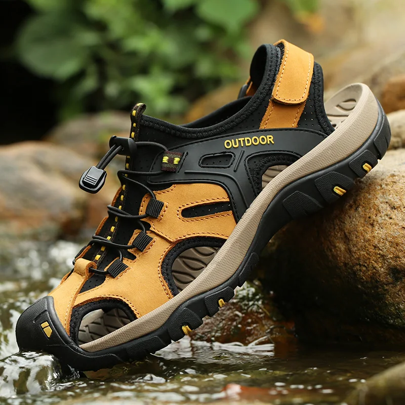 Genuine Leather Men's Sandals Summer Beach Water Shoes Hiking Aqua Shoes Men Sports Trekking Outdoor Casual Sandals Man Sneakers