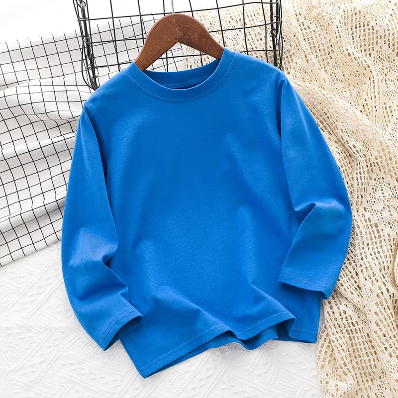 Children's Clothing 2025 Cotton Boys Girls T-Shirt Solid Long Sleeve Kids Cothes Autumn Sweatshirt Tops Teenage 6 8 10 12 Years 2