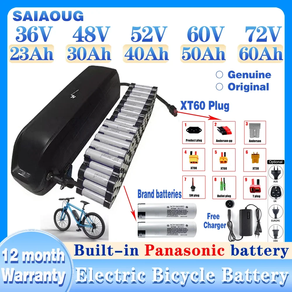 

Electric Bicycle Hailong Shell Battery 36V48V52V 30ah40ah Li-tio Battery 60V Bafang Lithium Battery pack72V50/60ah Free shipping