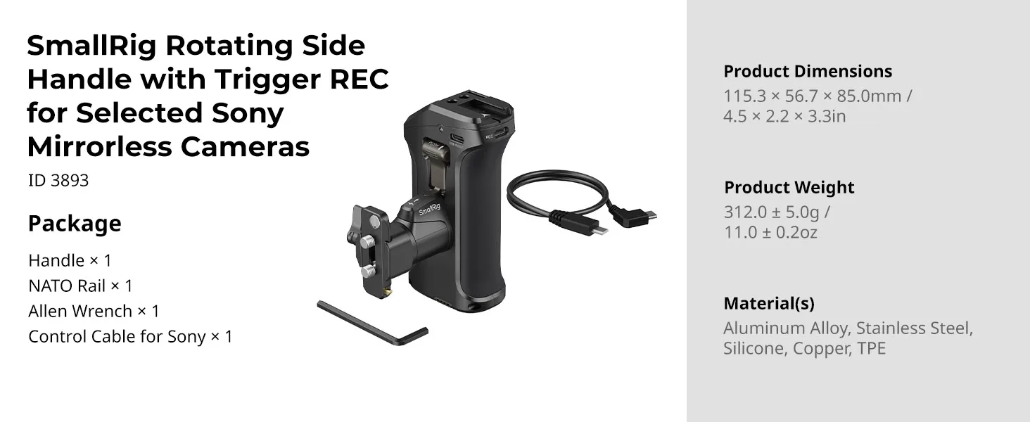 Rotating Side Handle with Trigger REC for Selected Sony Mirrorless Cameras for S