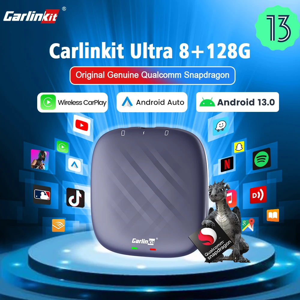 Carlinkit 유튜브용 지지대 TV 박스, 안드로이드 13, 넷플릭스, 무선 카플레이, 안드로이드 오토 울트라 8 + 128G, QCM665, 4G LTE, GPS 플레이 스토어