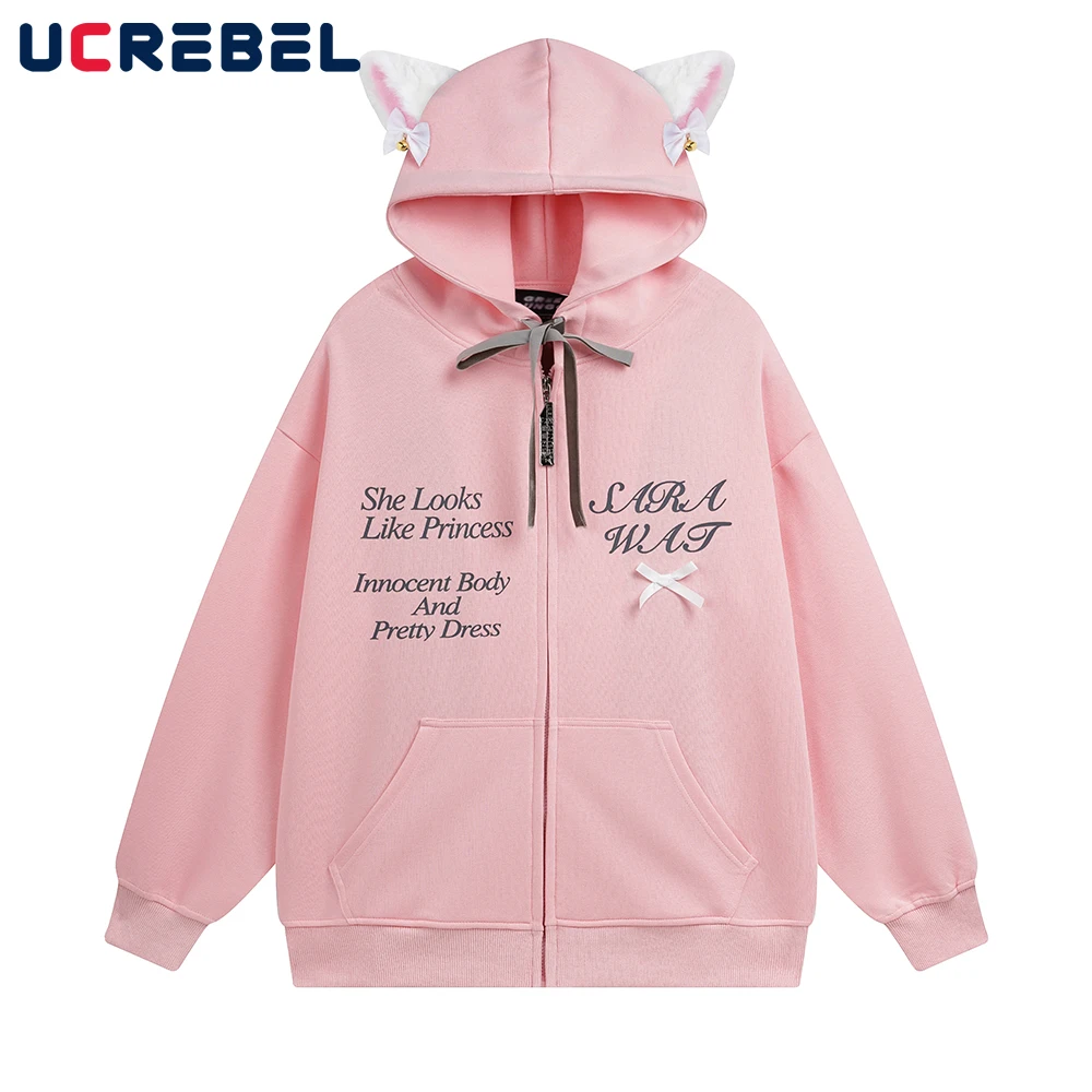 

Letter Print Casual Hooded Sweatshirts Mens Streetwear Plush Decoration Long Sleeve Autumn Zipper Outerwear Men