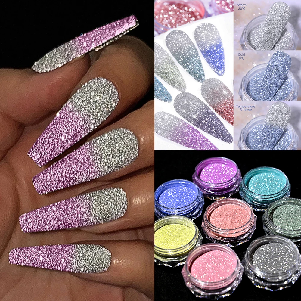 

1 Jar Reflective Flash Glitter Powder Temperature Color Change Holographic Nail Powder UV Gel Polish Chrome Pigments Dust