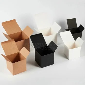 20/50pcs Square Folding Kraft Paper Box Black White cardboard Box for Packaging Candle Gift Box For wedding Party favor candy 1