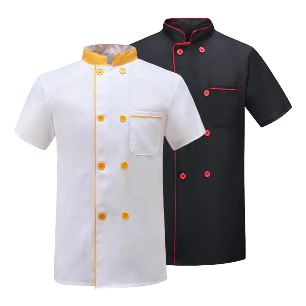 

Chef Shirt Breathable Stain-resistant Chef Uniform for Kitchen Bakery Restaurant Double-breasted Short for Cooks for Canteen