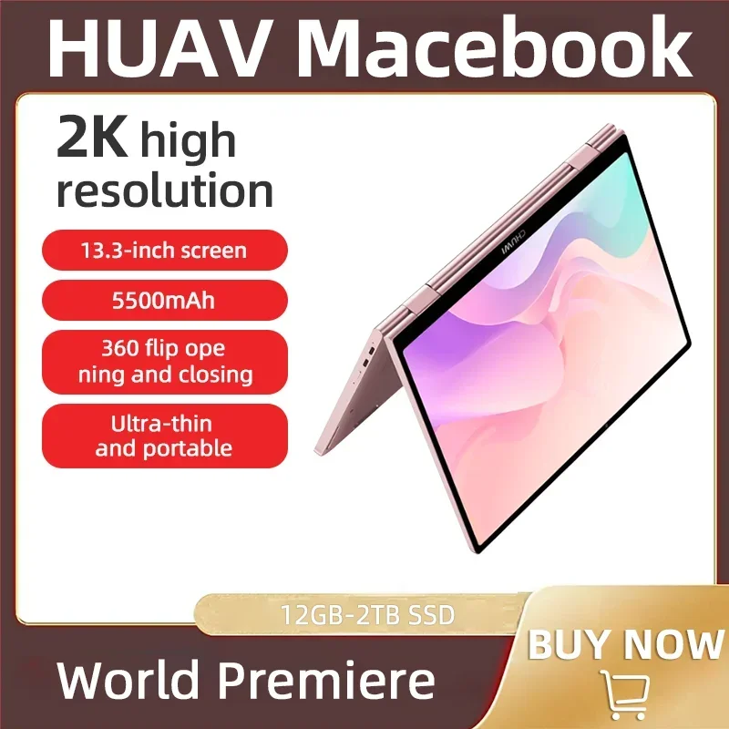 Huav 2024 Tablet Portatile Originale 2-In-1 Modalità Yoga Intel N4120 13.3 Pollici 360% Capovolto 12Gb 512G Ssd Windows 10 11 Notebook Laptop