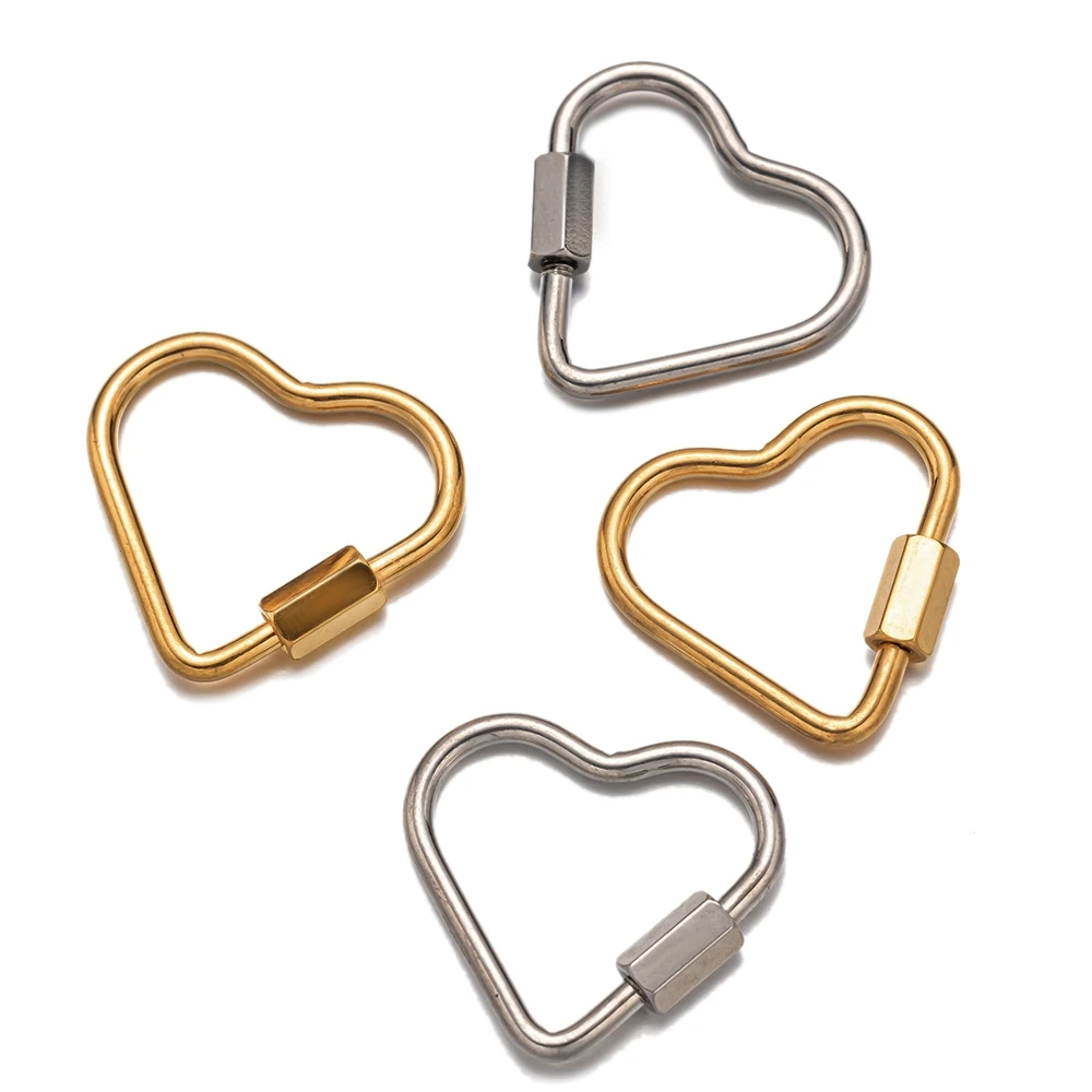 Gold Stainless Steel Heart Screw Carabiner Clips - Set of 5 for DIY Jewelry and Keychain Crafting