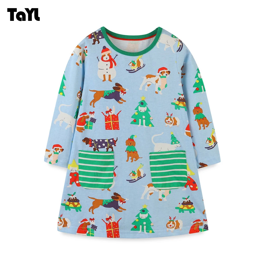 

Baby Girl Dress 2024 Spring Cotton Cartoon Cute Print Pattern Kid Clothes Girls European And American Style Children Clothing