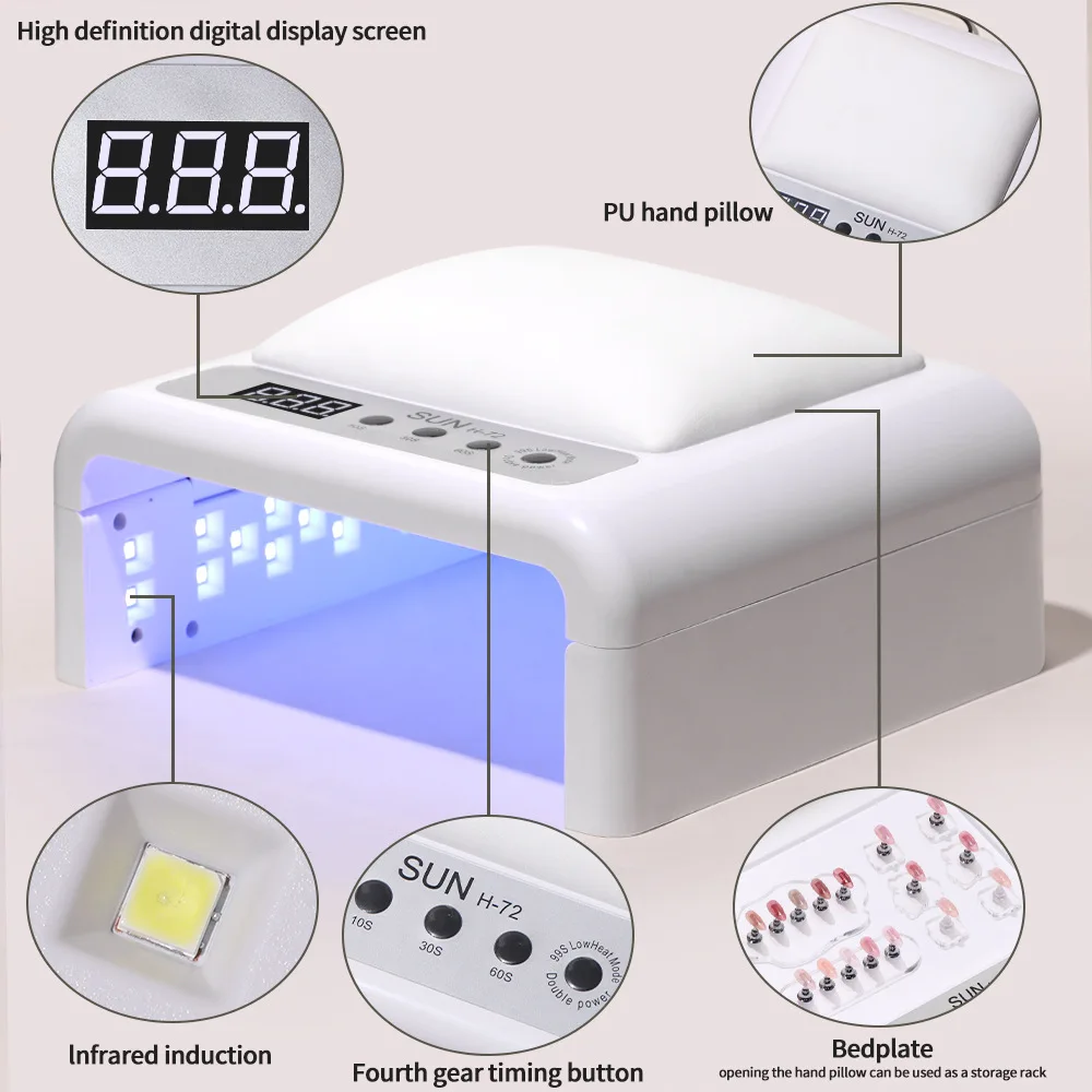 접이식 UV LED 네일 램프 및 건조기 (72개 비드, 고출력 빠른 경화, 젤 네일용)