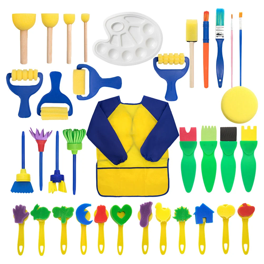 1 Set/36pcs Kids Early Learning Sponge Paint Brushes Kit Crafts Supplies