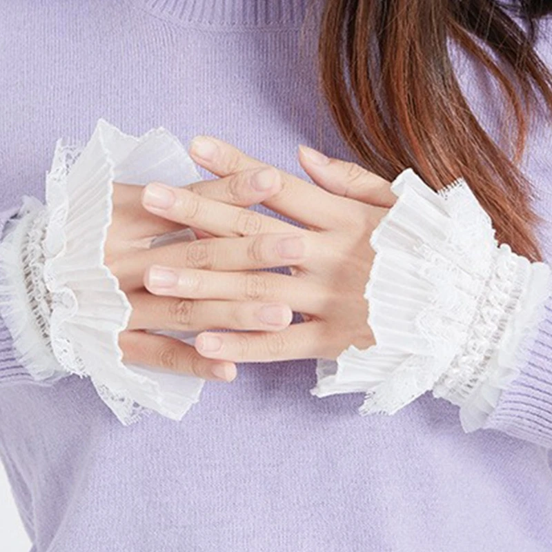

Removable Shirt Layered Decorative Cuffs Girls Layered Lace Pattern Wristband Decorative Sleeves Woman Sweater Clothing