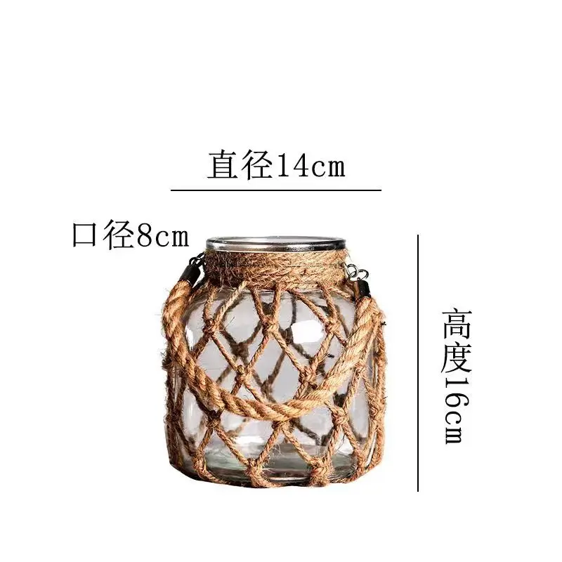 Rustic Hanging Glass Vase Rope Net Dry Flower Glass Vase with Art Hemp Rope Home Transparent Living Room Decor Table Decoration 4