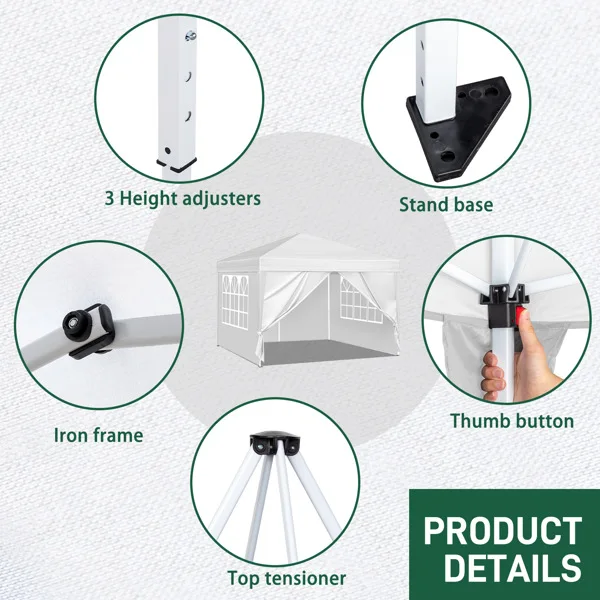  10*10ft 白色 4片面-2个门2个窗 折叠棚 牛津布   喷塑铁管 LT 便携-51