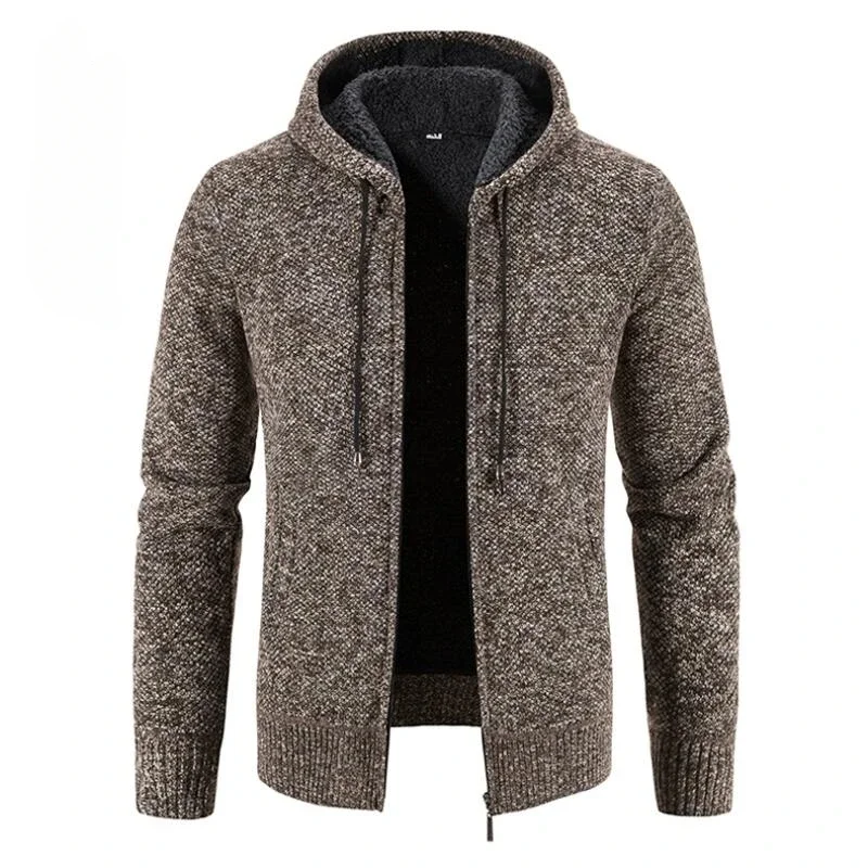 Hooded Cardigan Zipper Sweater 2023 Winter Men Pure Color Casual Plush Thickened Jacket Sweater Hooded Jacket Coat Men Clothing