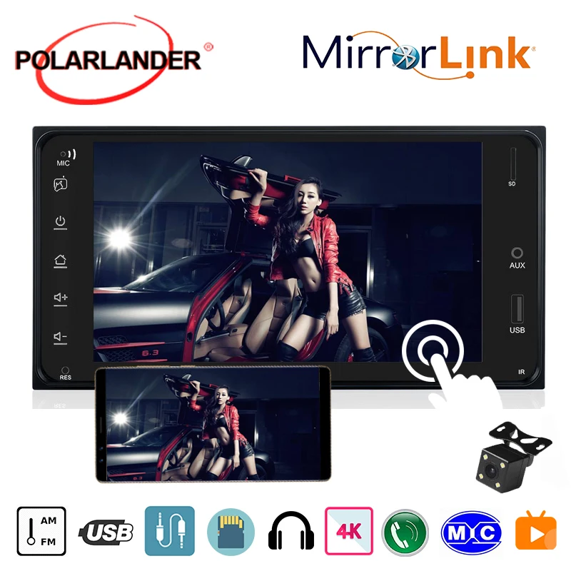 

Car Multimedia Player2 Din 7'' Android DVR Rear Camera Touch Screen WINCE System MP5 for T/oyota Corolla Display Android 9/Apple