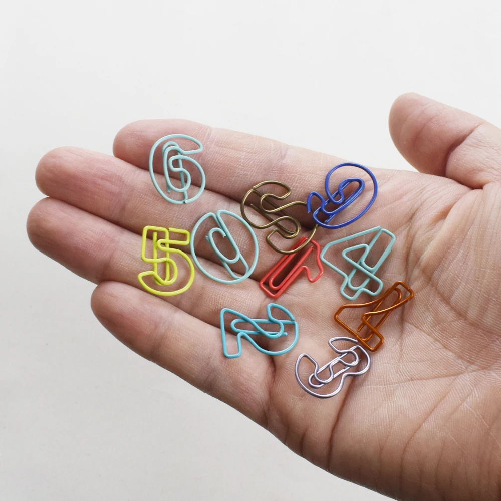 Metal Digital Shape Paper Clips Kawaii Cute Bookmark Clip Stationery Office School Supplies 10pcs/Set