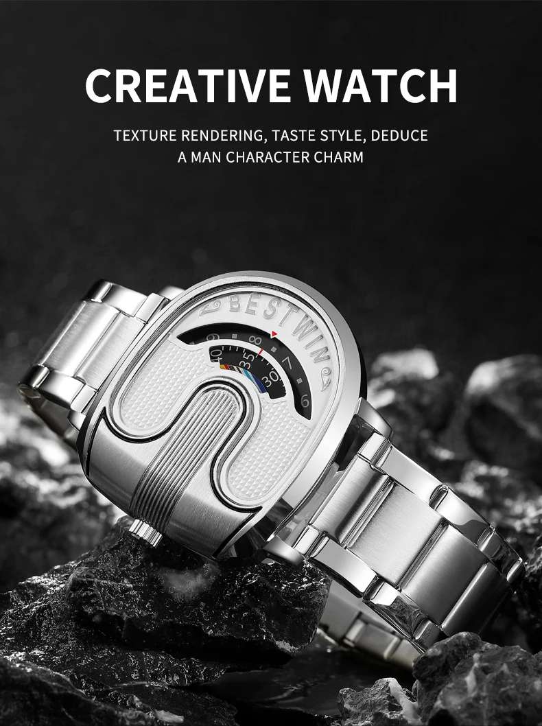 Creative Large Dial Personality Watches for Men BESTWIN Gold U-Shape Fashion Mens Watch Trend Reloj Hombre Lujo Alta Gama 2024