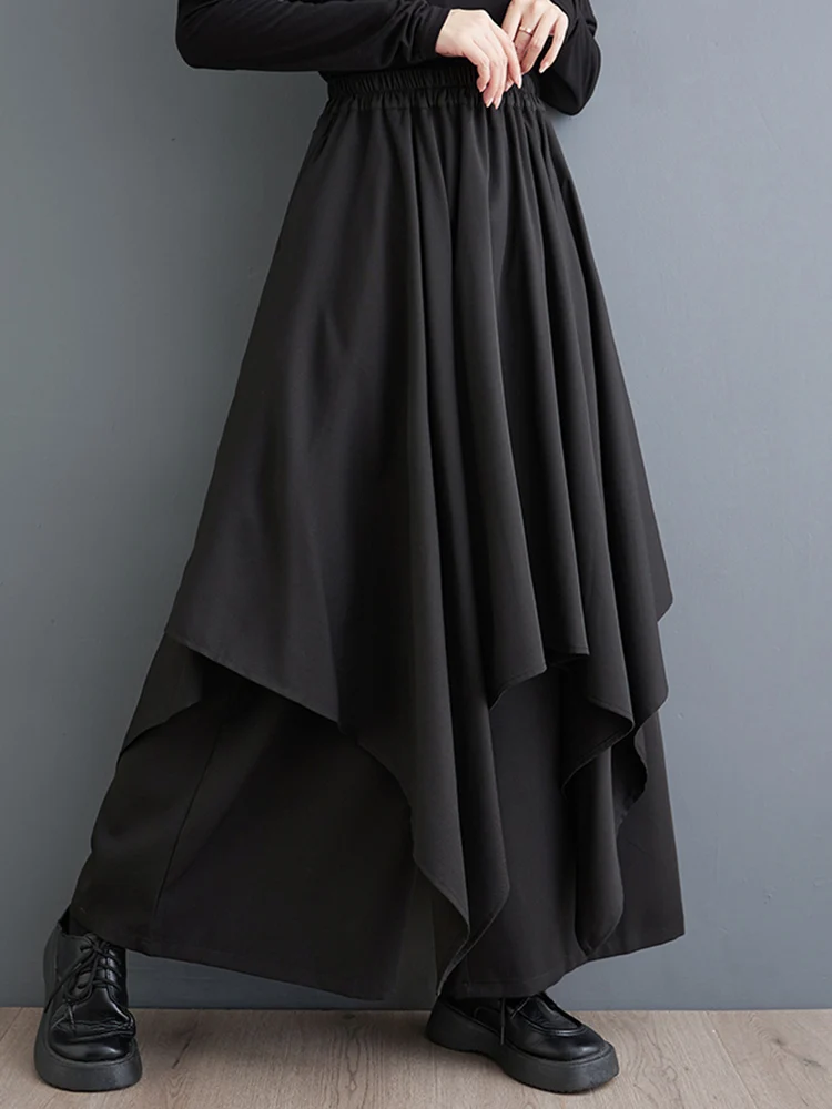 Black Vintage Irregular Spliced High Waist Wide Leg Pants Women Fashion Casual Loose Oversize Trousers New Spring Autumn 2025