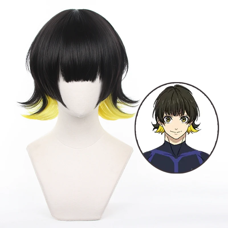 

New Anime Bachira Meguru Cosplay Wig Black and Yellow Color Short Hair Man Football Player Halloween Roleplay Wig