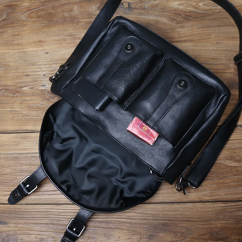 NZPJ Genuine Leather Men's Shoulder Bag Natural Cowhide Crossbody Bag Casual File Bag Commuter Postman Bag For 11 Inch Tablets