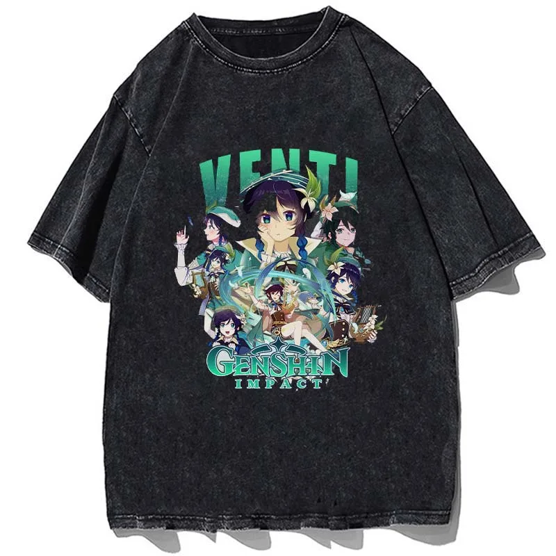 

T-shirt for Genshin Impact Streetwear Girls Clothes Black O Neck Tshirt Men's Short Sleeve Tops Free Shipping Men Washed T Shirt