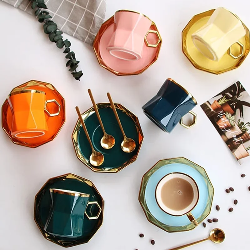 

Colorful Irregular Shape Coffee Cup Golden Rim Wedding Birthday Gift Tea Cup Home Decoration Display