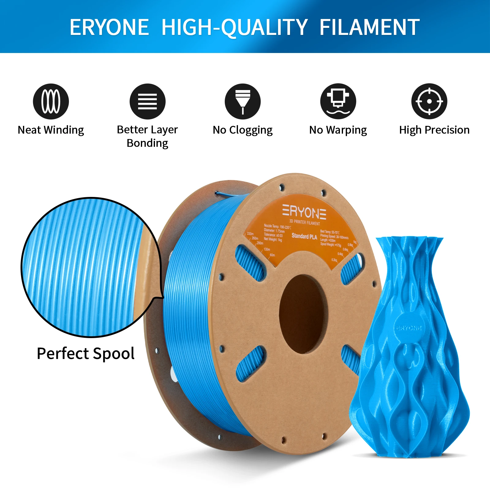 ERYONE 3KG PLA Filament 1,75mm, Standardqualität mit Hoher Zähigkeit, Geringer Verformung, Hervorragende Druckqualität, 1kg Spule – Detail 15