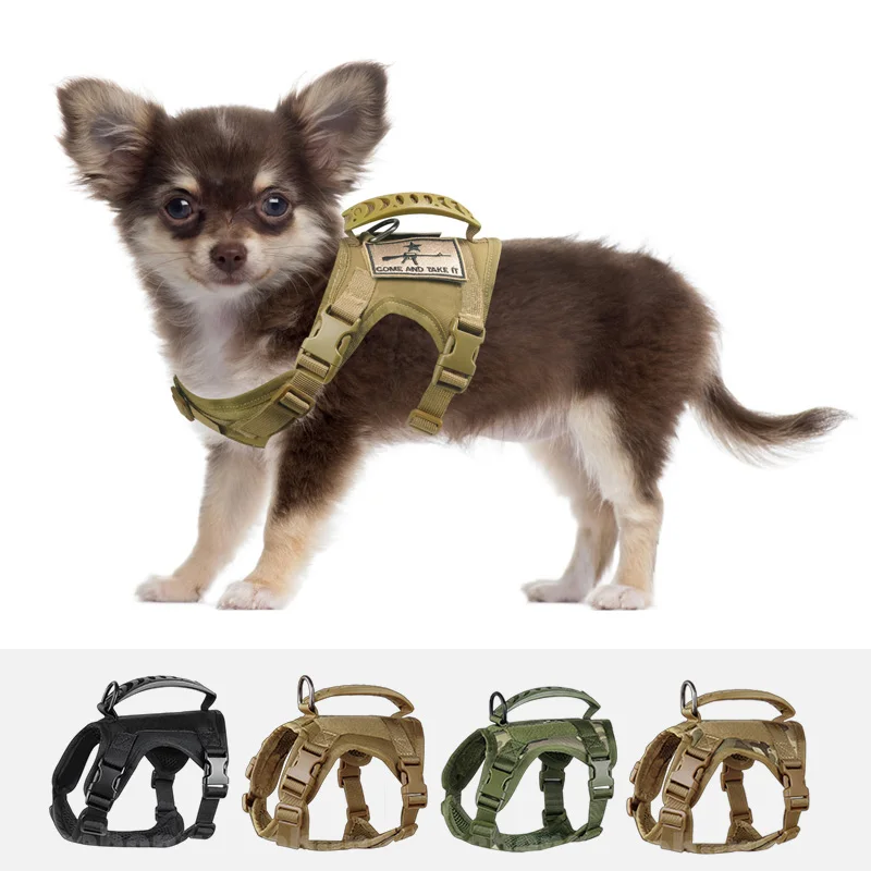 Dog Harness Dog Clothes Dog Vest Chihuahua Cloth Small Dog Tactical Vest Training Harness xs Outdoor Working Adjustable Military MOLLE Rubber Handle
