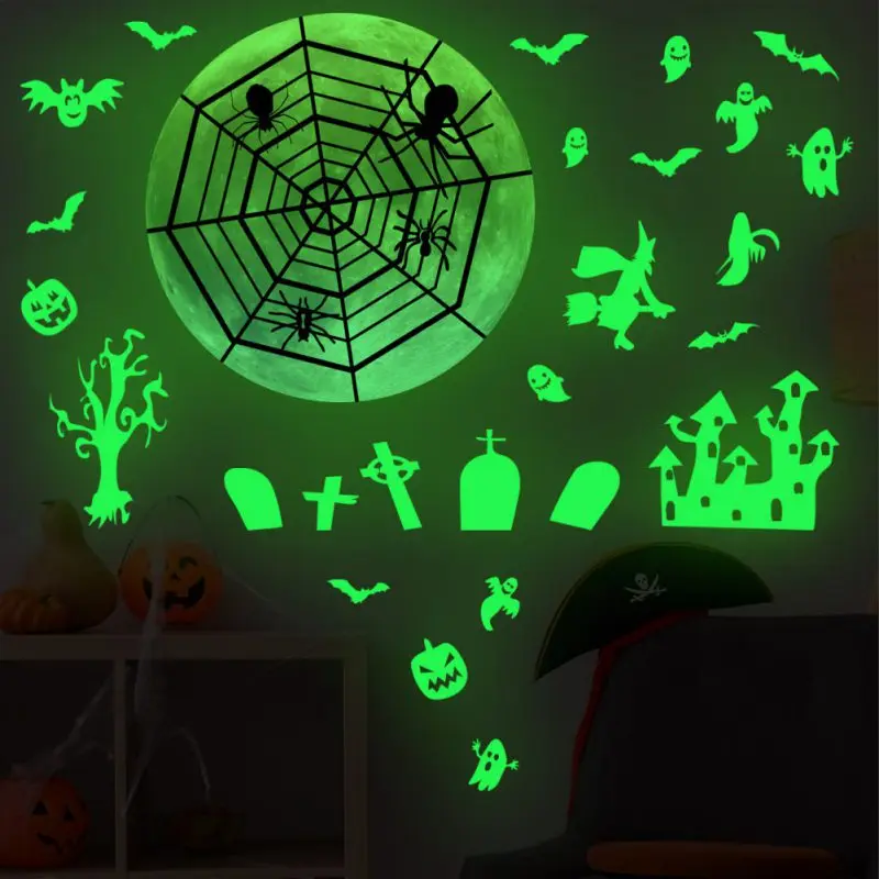 2pcs Night Glow Window Stickers Scary Halloween Theme Adhesive and Reliable Glow Stickers