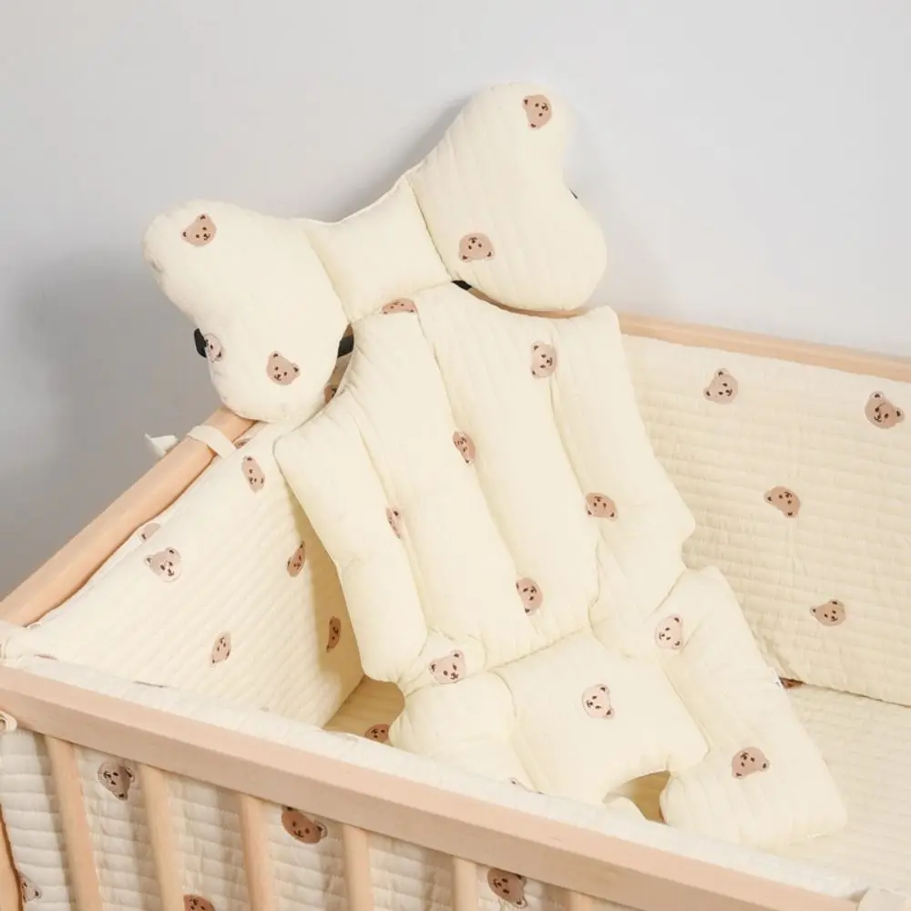 Comfort Soft Stroller Seat Cushion Cute Bear Embroidery Baby Pram Cushion Skin-friendly Infant Seat Liner Pad