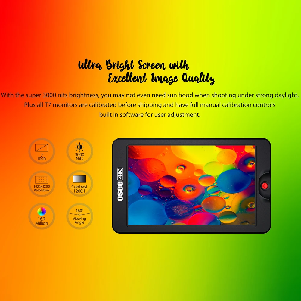 OSEE T7 7 ġ 3000 Nits  DSLR ī޶ ʵ 3D Lut HDR 1920  1200 Ǯ HD , IPS  4K HDMI Է  