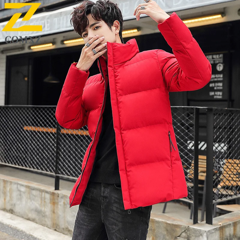 ​Men Solid Color Cotton Jacket Autumn Winter Loose Fit Coat Warm Thickened Outerwear Waterproof Windproof Casual Sports Workwear