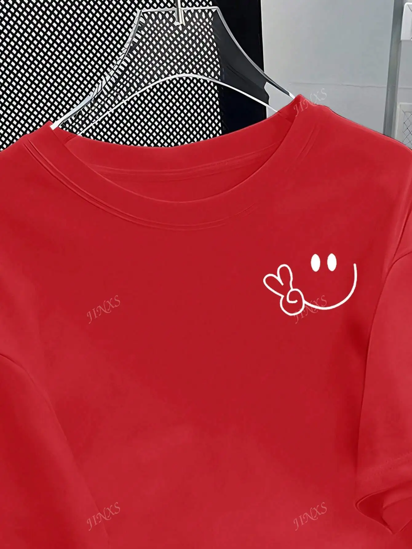 Stylish Tee with Adorable Smile and Peace Sign Design Ideal for Curvy Ladies into Playful Fashion 6