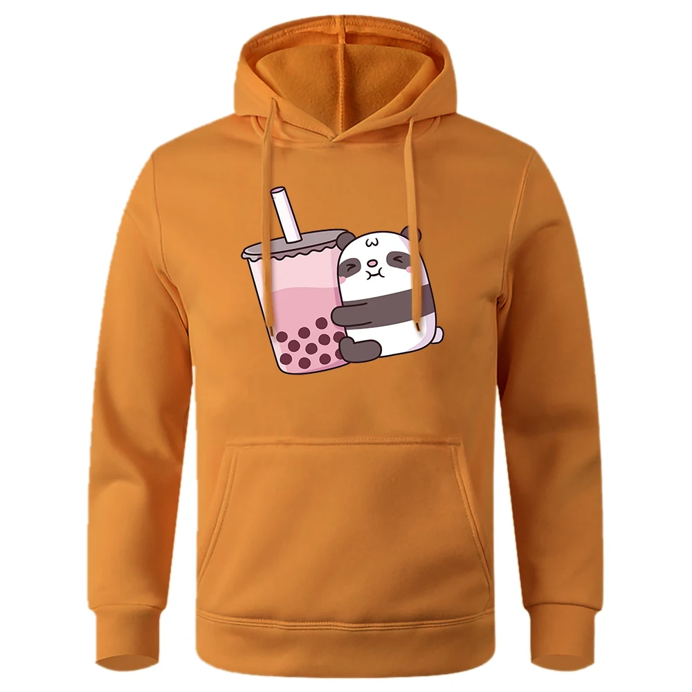 

Hot Sale Pearl Milk Tea Red Panda Printing Men'S Hoody Thick Winter Streetwear Fleece Autumn Sweatshirt Large Size Mens Hooded