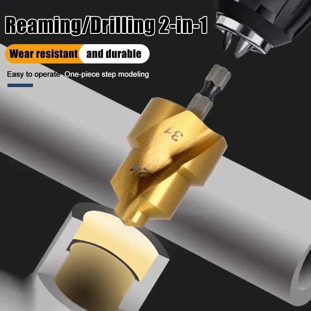 Hexagon Shank PPR Lifting Drill Bit 20/25/32/40/50mm Water Pipe Connection Tool Stepped Drill Bit Titanium Plated Spiral