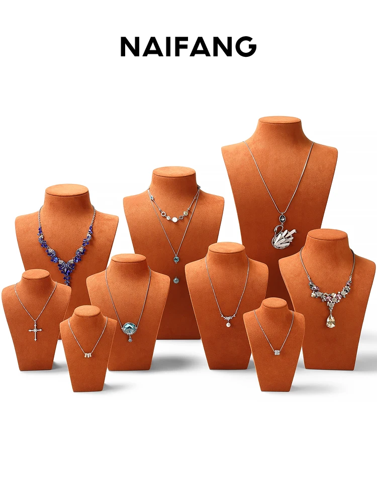 Orange microfiber necklace display stand, portrait neck model, jewelry display window props
