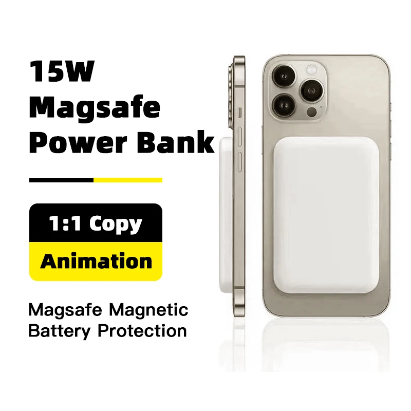 

10000mAh Original 1:1 Macsafe Power Bank Magnetic Wireless Charging For iPhone 15 13 14 Pro Max External Auxiliary Battery Pack