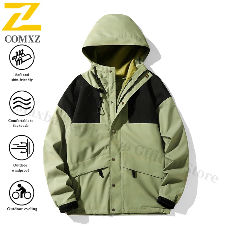 EiAO Jacket American Workwear Couple's  Windproof Waterproof Colorblock Outdoor Coat for Hiking Camping Fishing Loose Techwear