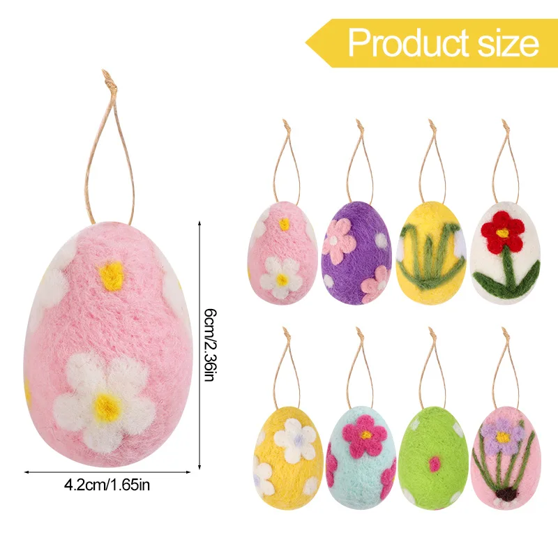 8/4Pcs Felt Foam Easter Eggs Kit Happy Easter Home Decoration Kids Gift Painted Flower Dot Eggs Tree Pendant With Rope DIY Craft
