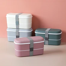 Plastic Double-layer Bento Box Sealed Leak-proof Food Storage Container Microwavable Portable Picnic School Office Lunchbox