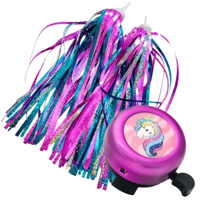 Kids Bicycle Handlebar Scooter Streamers Sparkle Laser Color Tassel Ribbon and Cartoon Bell Bike Accessory