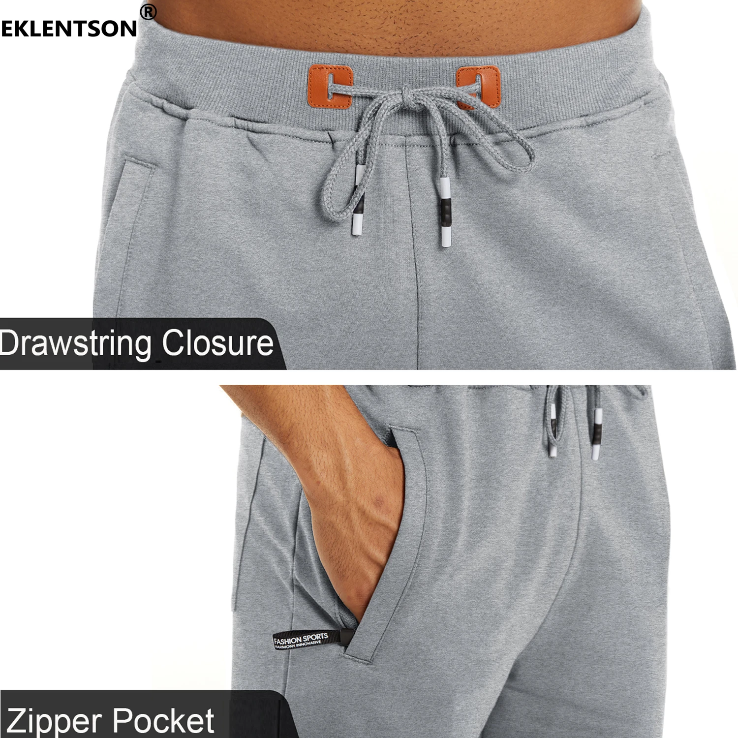 EKLENTSON Mens Sweat Shorts Casual Stretch Elastic Waist Cotton Jogger Running Workout Jersey Zipper Pocket Athletic Gym Shorts