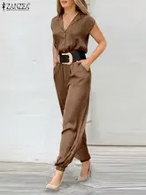  Oversized Elegant Women Summer Jumpsuits ZANZEA Fashion OL Lapel Neck Overalls Short Sleeve Button Up Romper Playsuits Oversized 