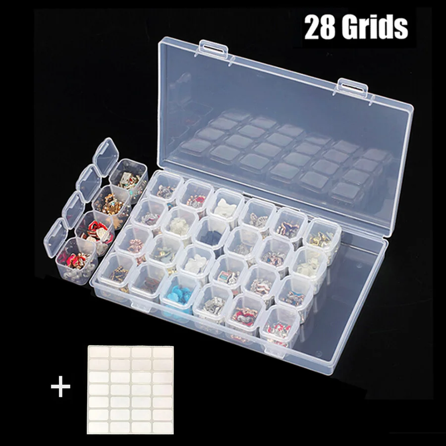 

28/56 Grid Sealed Plastic Storage Box Protable Weekly Hygiene Removable Pill Case Nail Art Accessories Diamond Jewelry Organizer
